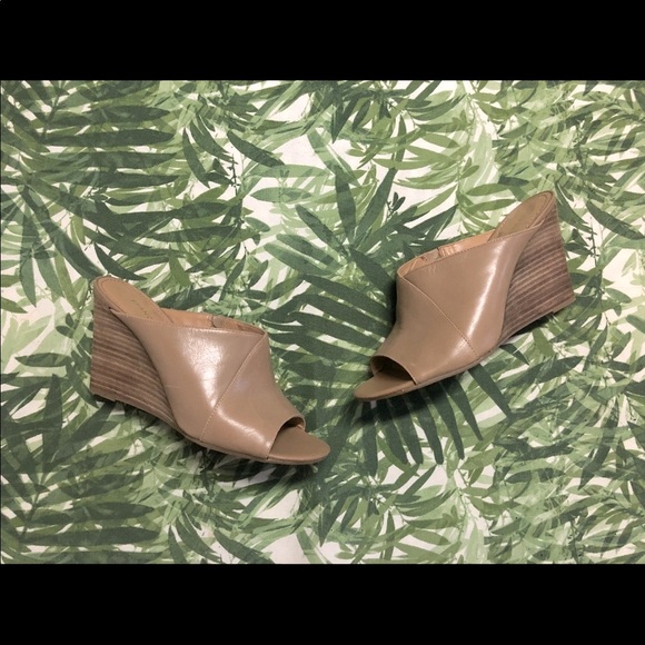 Franco Sarto Shoes - Franco Sarto Nude Leather Wedged Mules